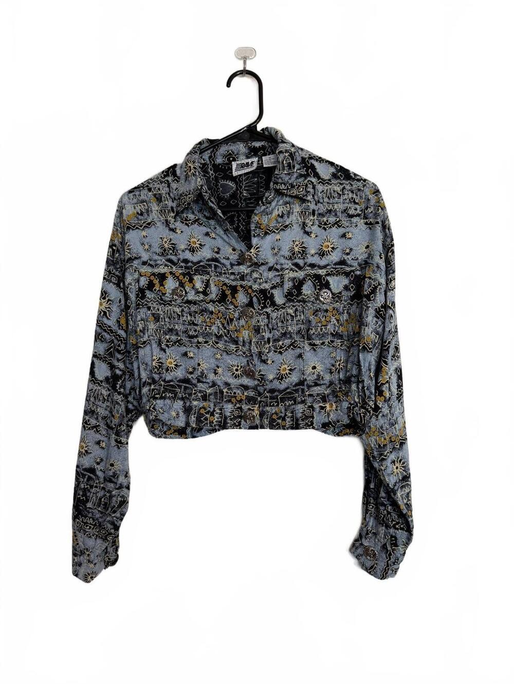 Rave Vintage 90s Cropped Rayon Button-Up Shirt